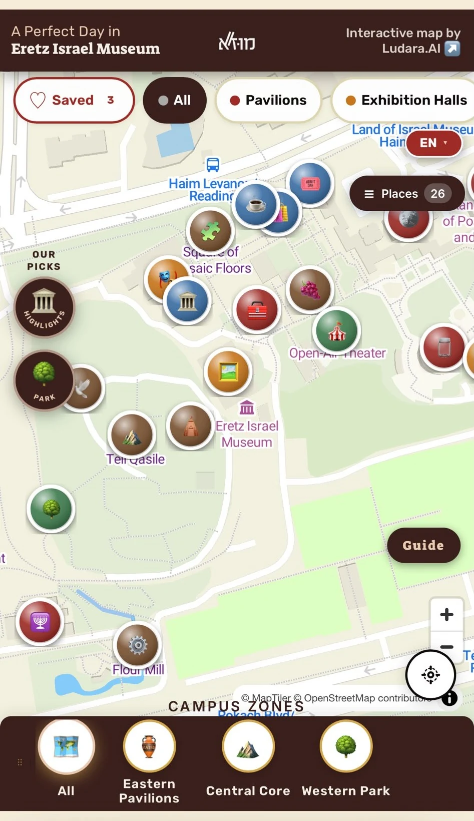 Interactive museum map with filters and zones