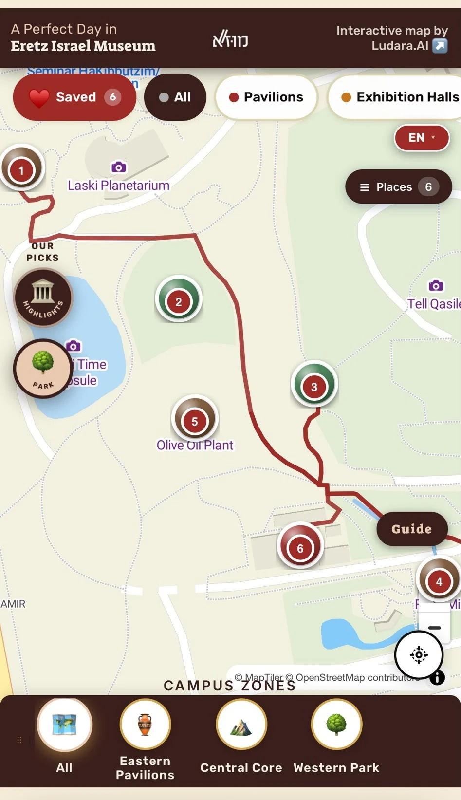 Saved places joined into a walking route
