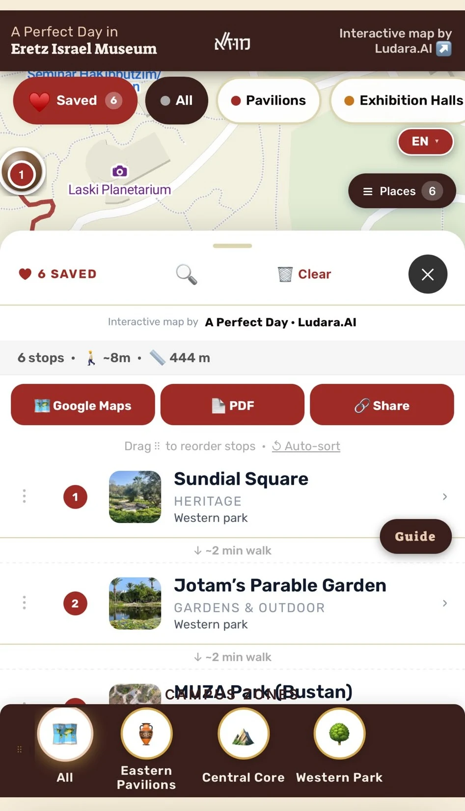 Trip summary with Google Maps, PDF and share