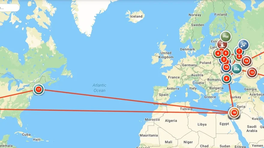 A family journey drawn across the Atlantic, from the United States to Europe, Israel and Kazakhstan